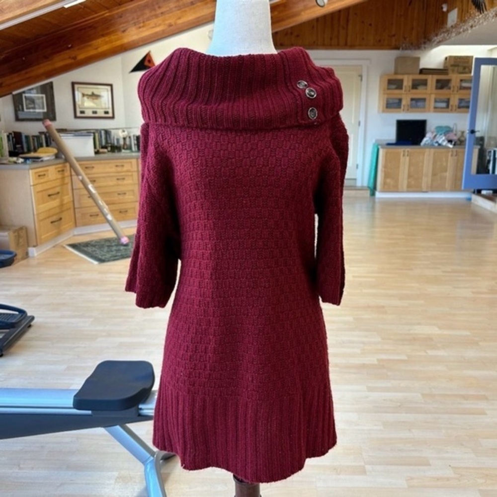 Design 365 Deep Red Short Sleeve Cowl Neck Sweater